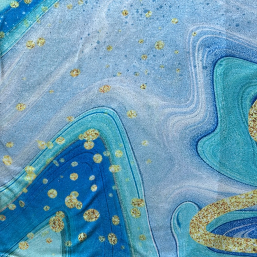 Aqua Blue & Gold Wavy Swirl Pattern Design Knit Top Short Sleeves Scoop Neck 5XL - Picture 4 of 16